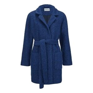 Ganni XS Blue Marble Wool Boucle Coat